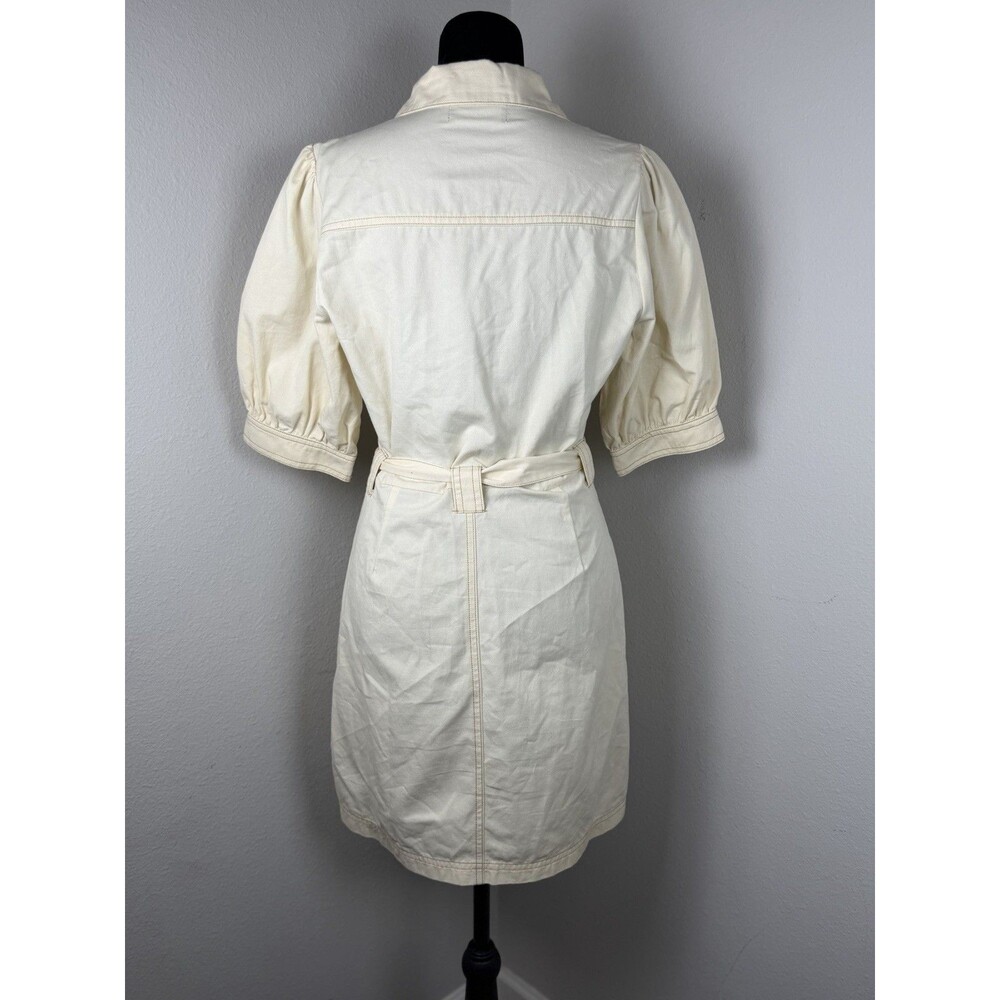 MINKPINK Cream Utility Shirt Dress Puff Sleeve Button Front Belted Dress Medium - Picture 7 of 16